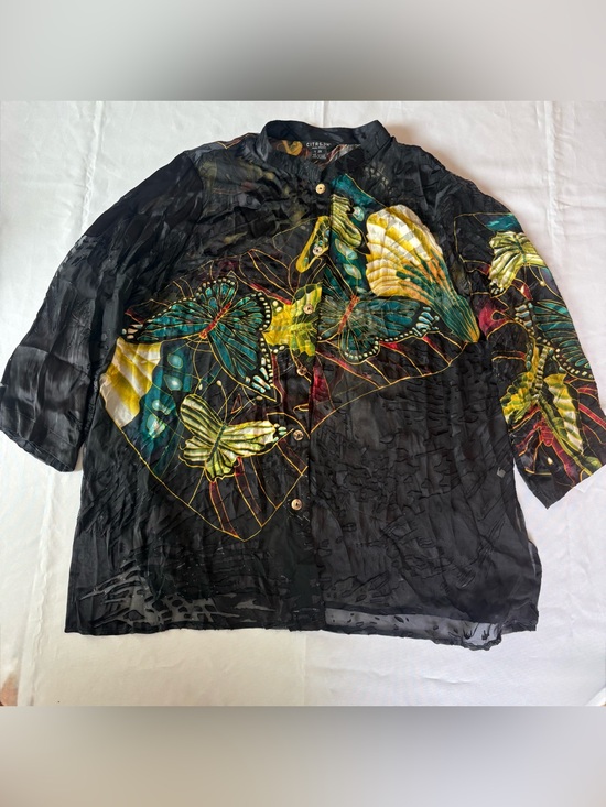 Citron Tops - Vintage Citron Santa Monica Silk Butterfly Burnout Top 2X